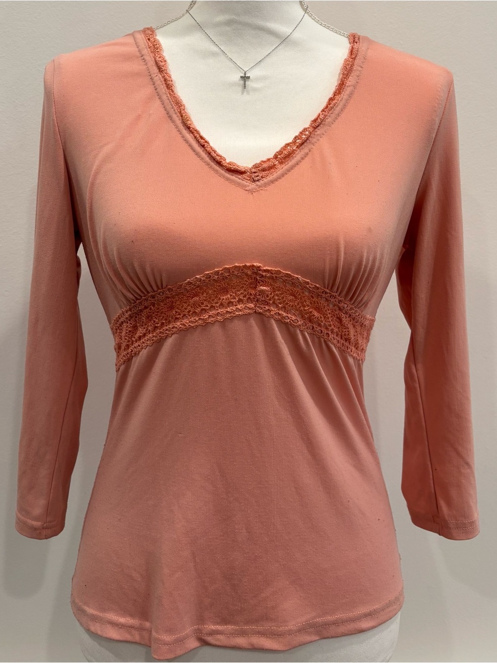 A. Byer Peach Lace-Trim V-Neck Top